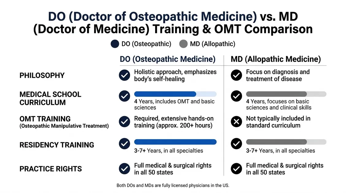 Comparison chart of DO versus MD training and osteopathic manipulative treatment
