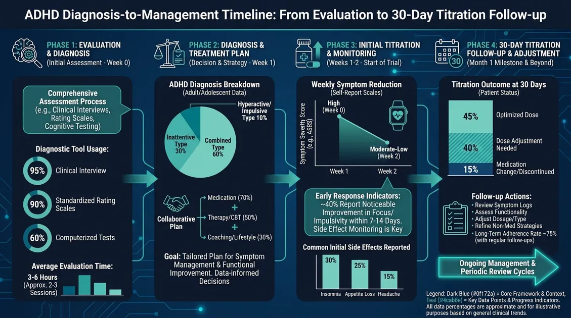 Infographic of ADHD diagnosis-to-management timeline at Dr. Oldham in Spanish Fork