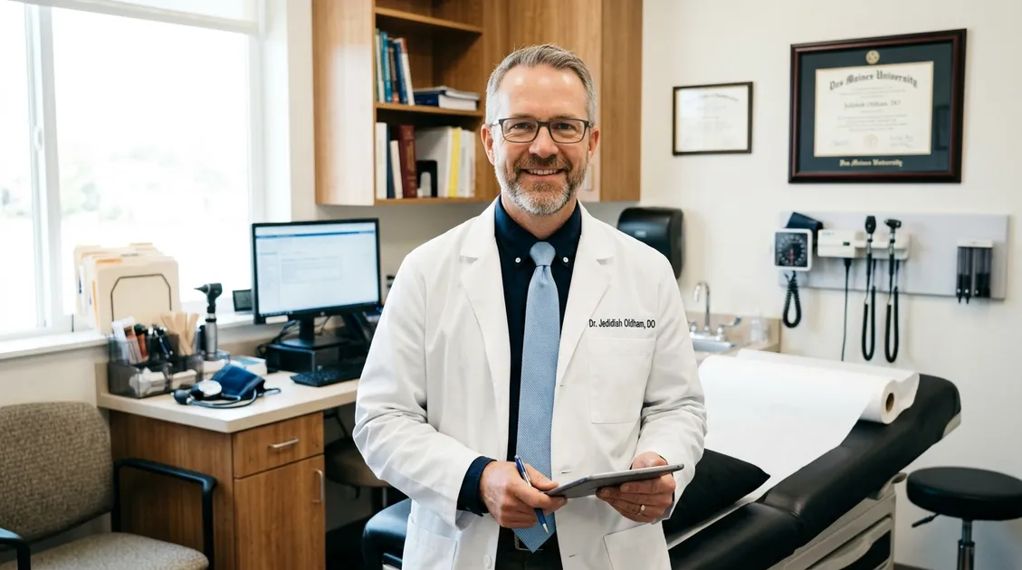 Dr. Jedidiah Oldham Spanish Fork family doctor in his clinic examination room