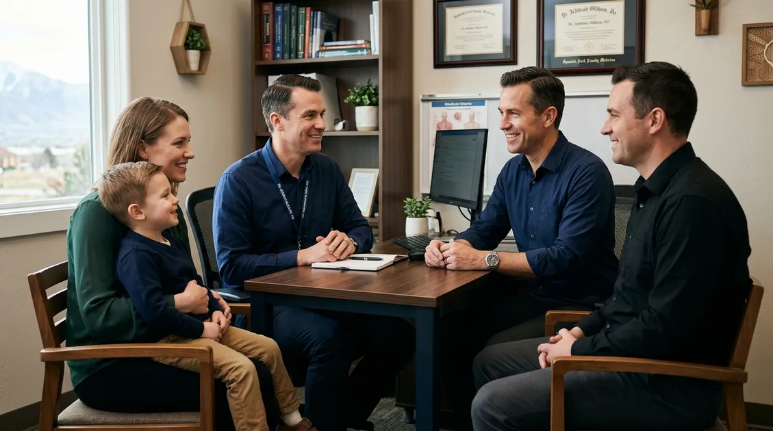 Family doctor Spanish Fork UT Dr. Jedidiah Oldham, DO meeting with a local family